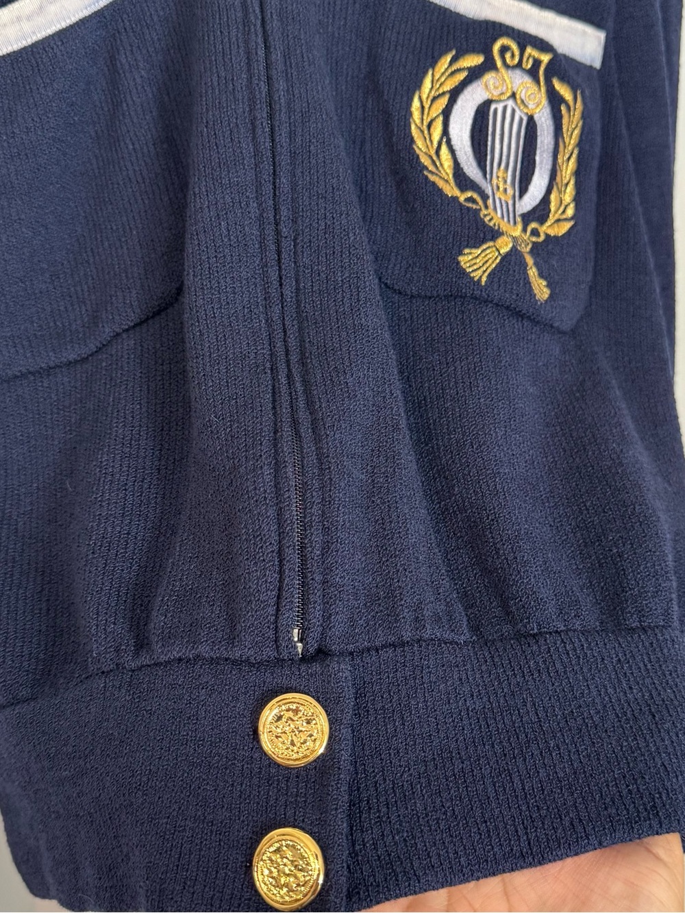 St John Crested Nautical Navy Zip Up Jacket Santana Knit Vintage USA Small - Picture 8 of 12